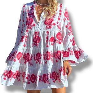 PQ Swim Lola Tunic Cover Up White Pink Embroidered Cotton XS S